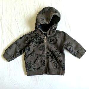 quiksilver gray skulls zip-up hoodie sweatshirt 6-9 months baby boy
